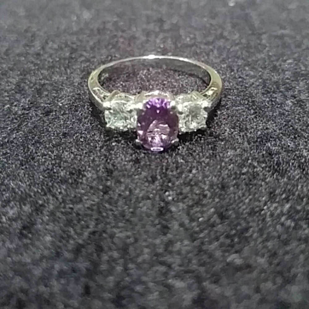 Sterling silver amethyst and cubic zirconia ring
